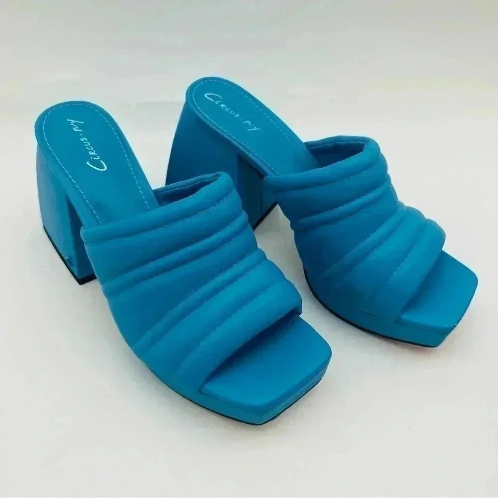Women's Blue Padded Block Heel Sandals